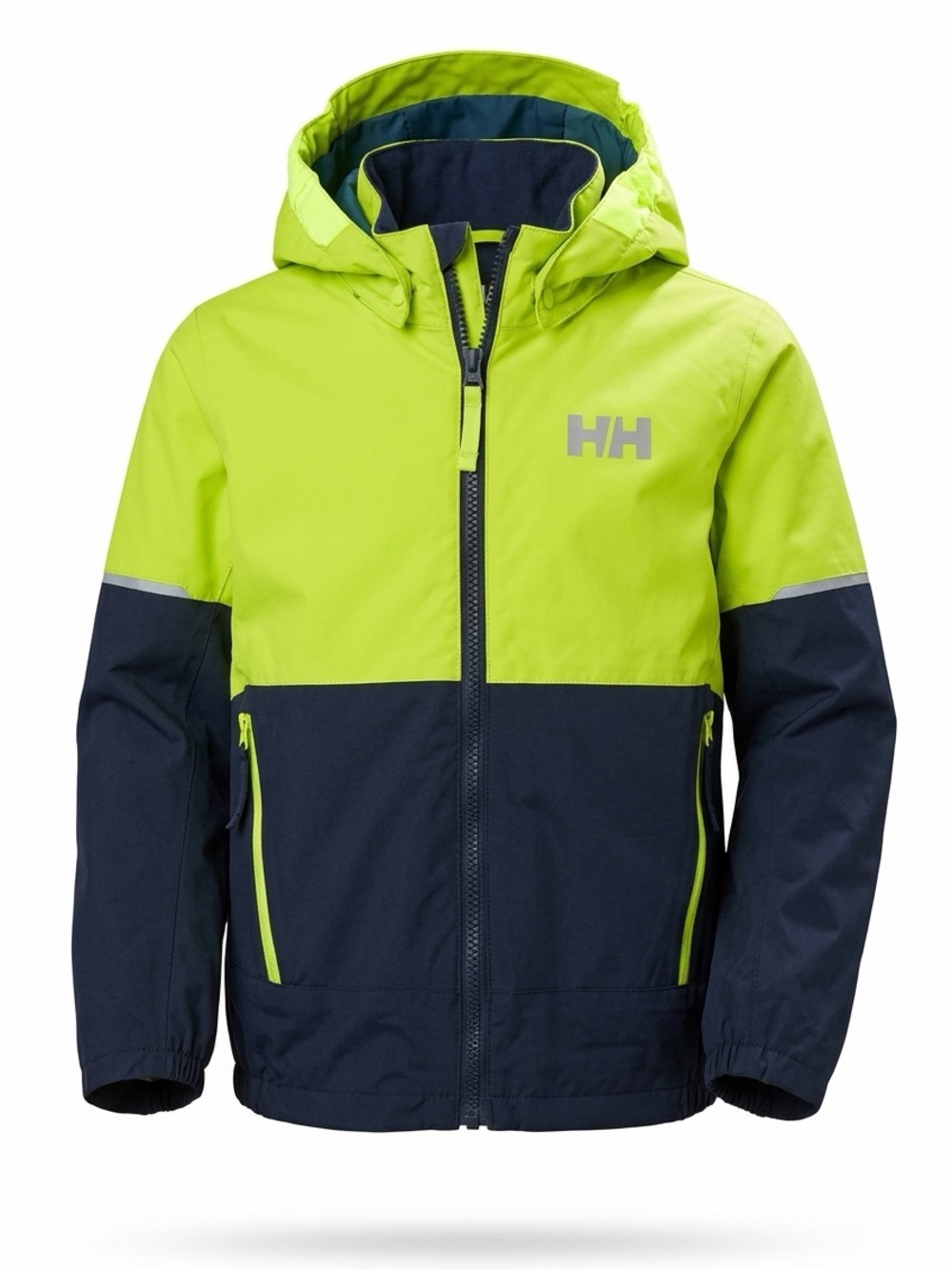Helly Hansen Kids Lime and Navy Waterproof Hooded Rain Jacket